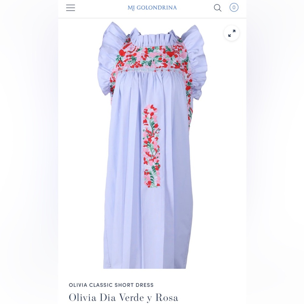 Mi Golondrina size small Dress with Floral Embroidery - Light Blue